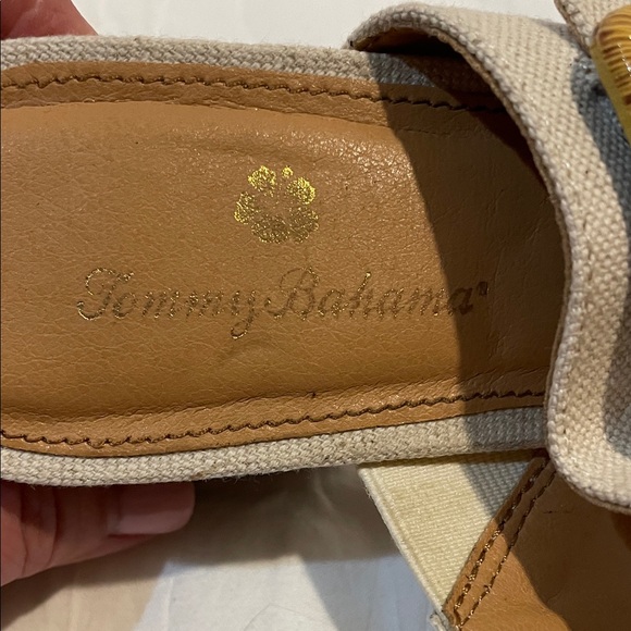 Tommy Bahama Trista Linen Block Heel Sandals 8.5 Nautical Coastal Buckle summer - Picture 5 of 9
